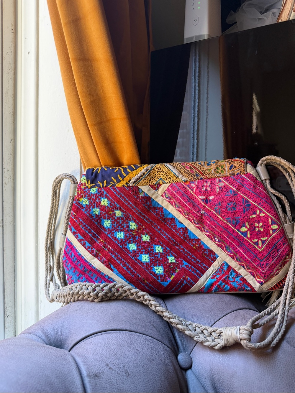 Anthropologie Antik Boho Embroidered Multicolor Crossbody Bag with Beaded Detail - Picture 2 of 7
